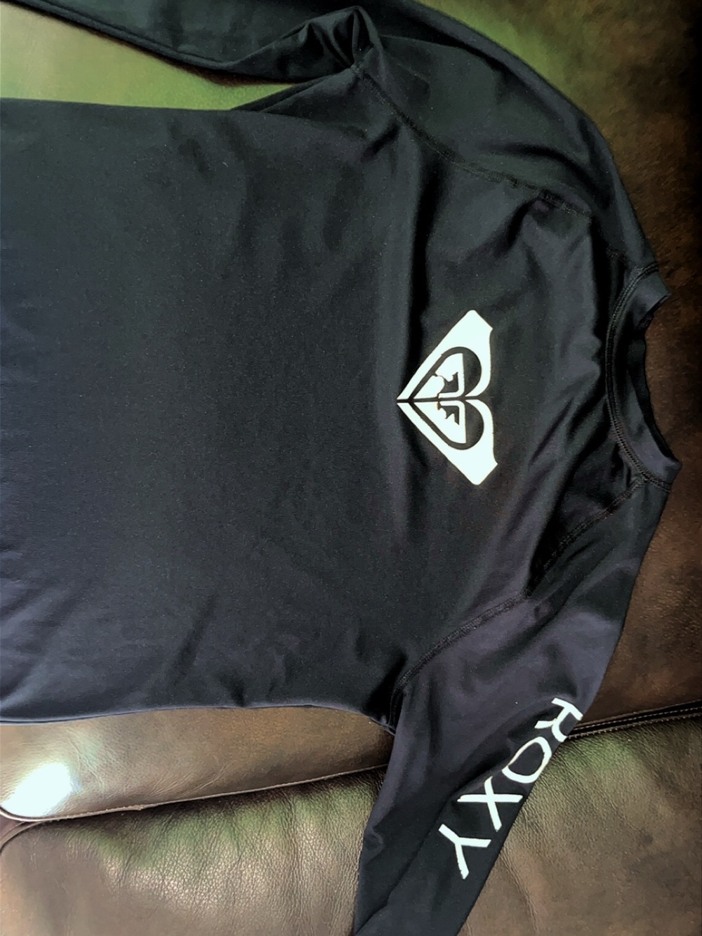 Roxy Black Long-Sleeve Logo Rash Guard with White Graphics